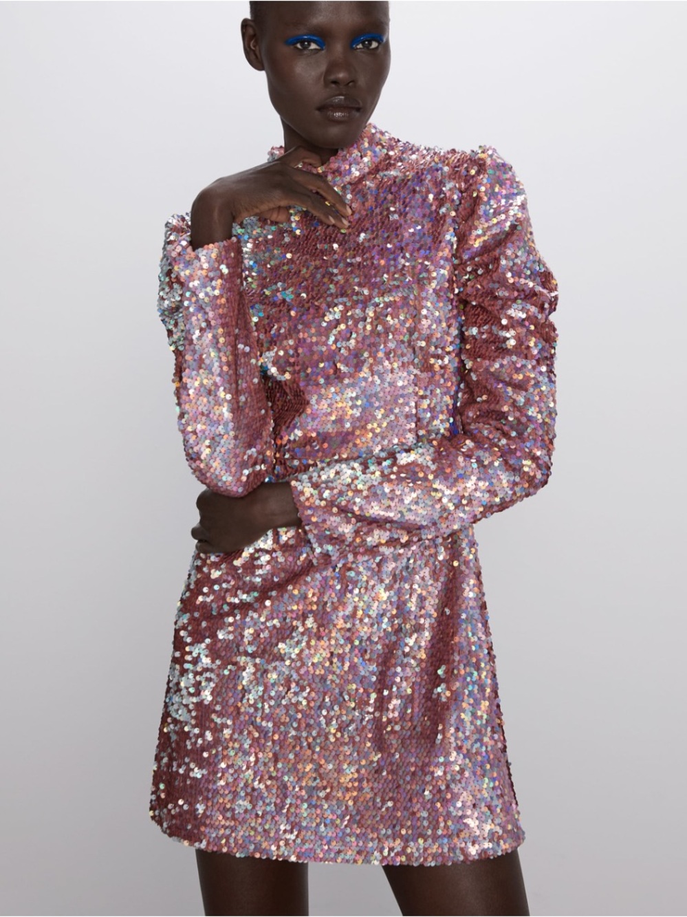 NWT Zara Limited Edition Sparkly Sequin Mini Dress in Pink Size Small